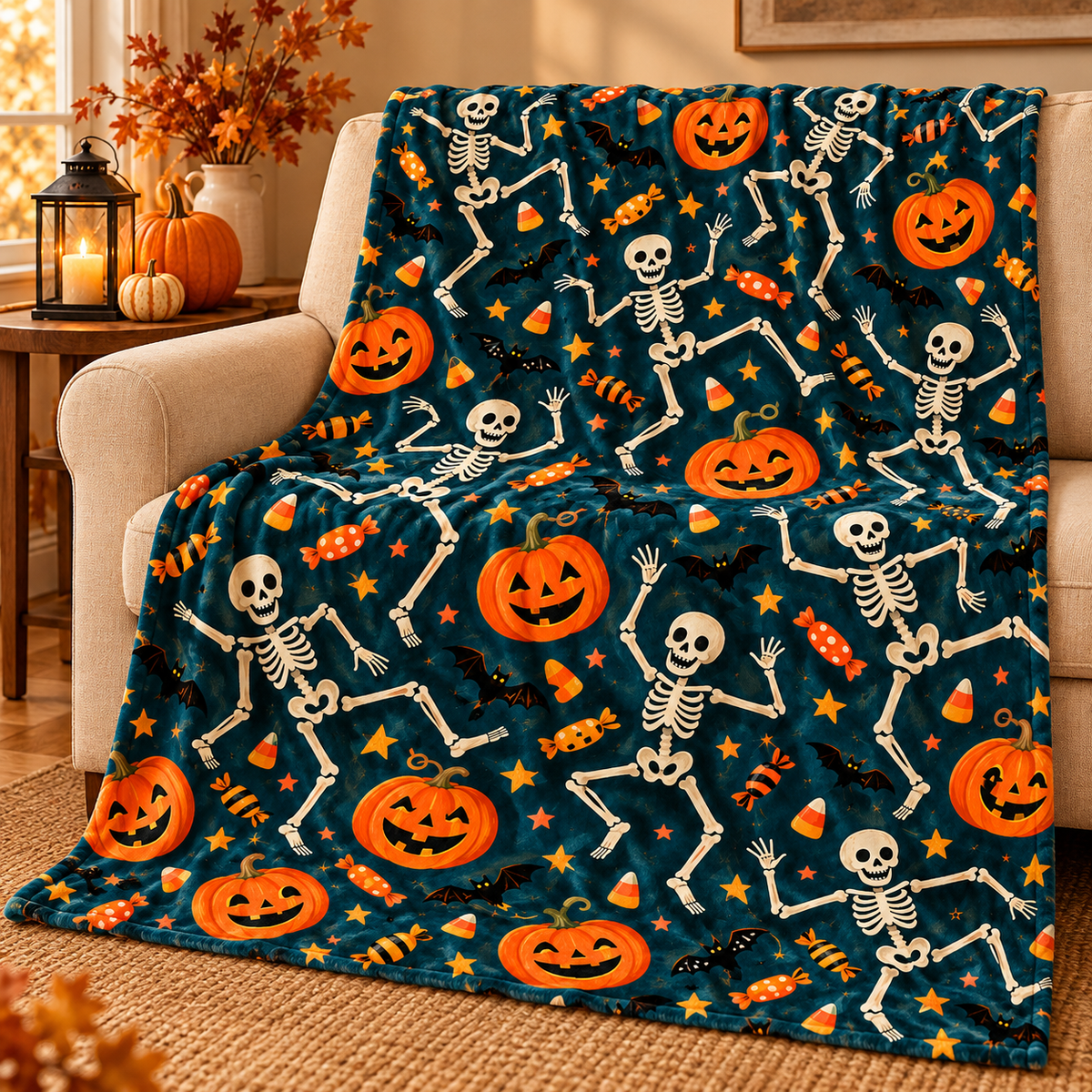 Skeleton Boogie Halloween Velveteen Plush Blanket