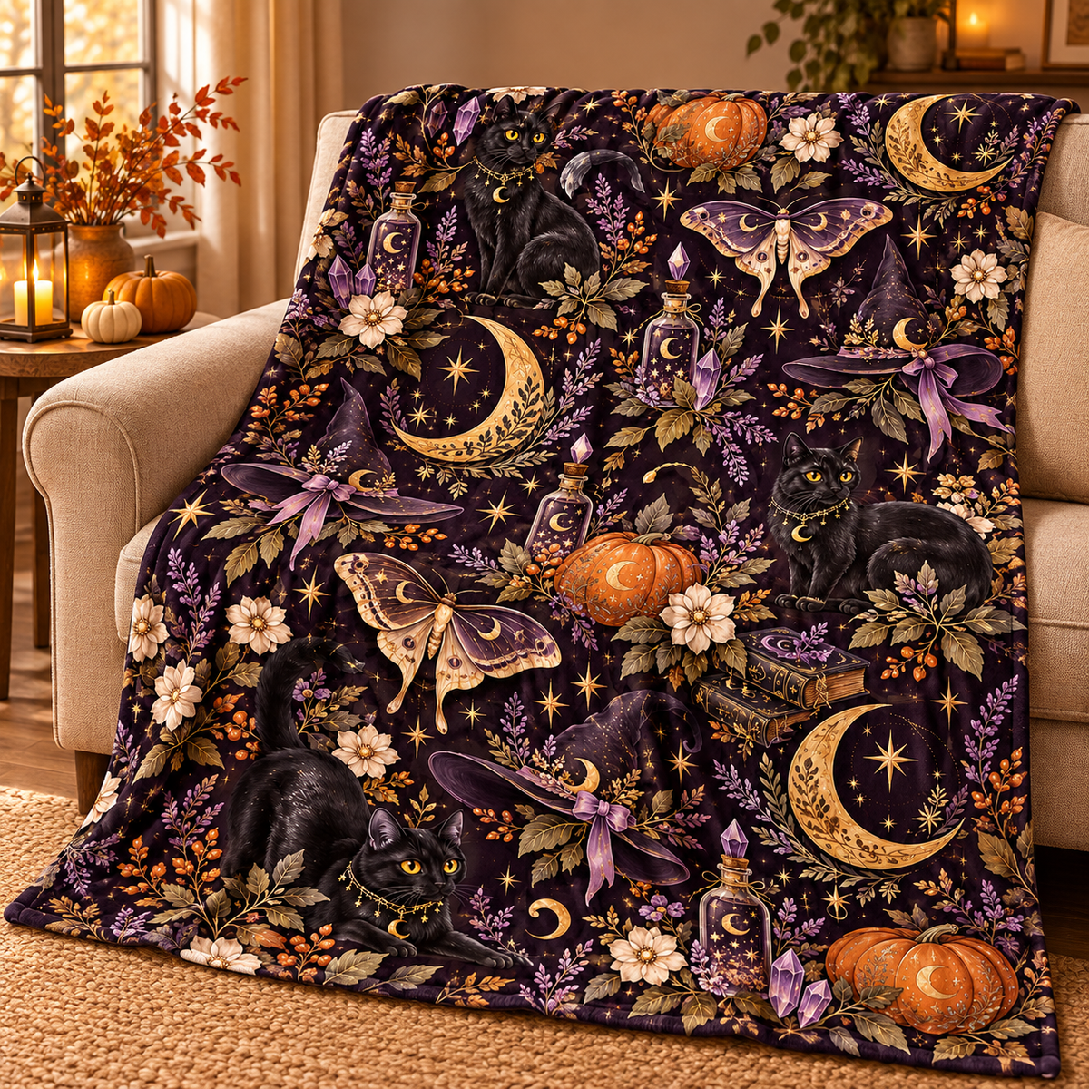 Midnight Magic Halloween Velveteen Plush Blanket