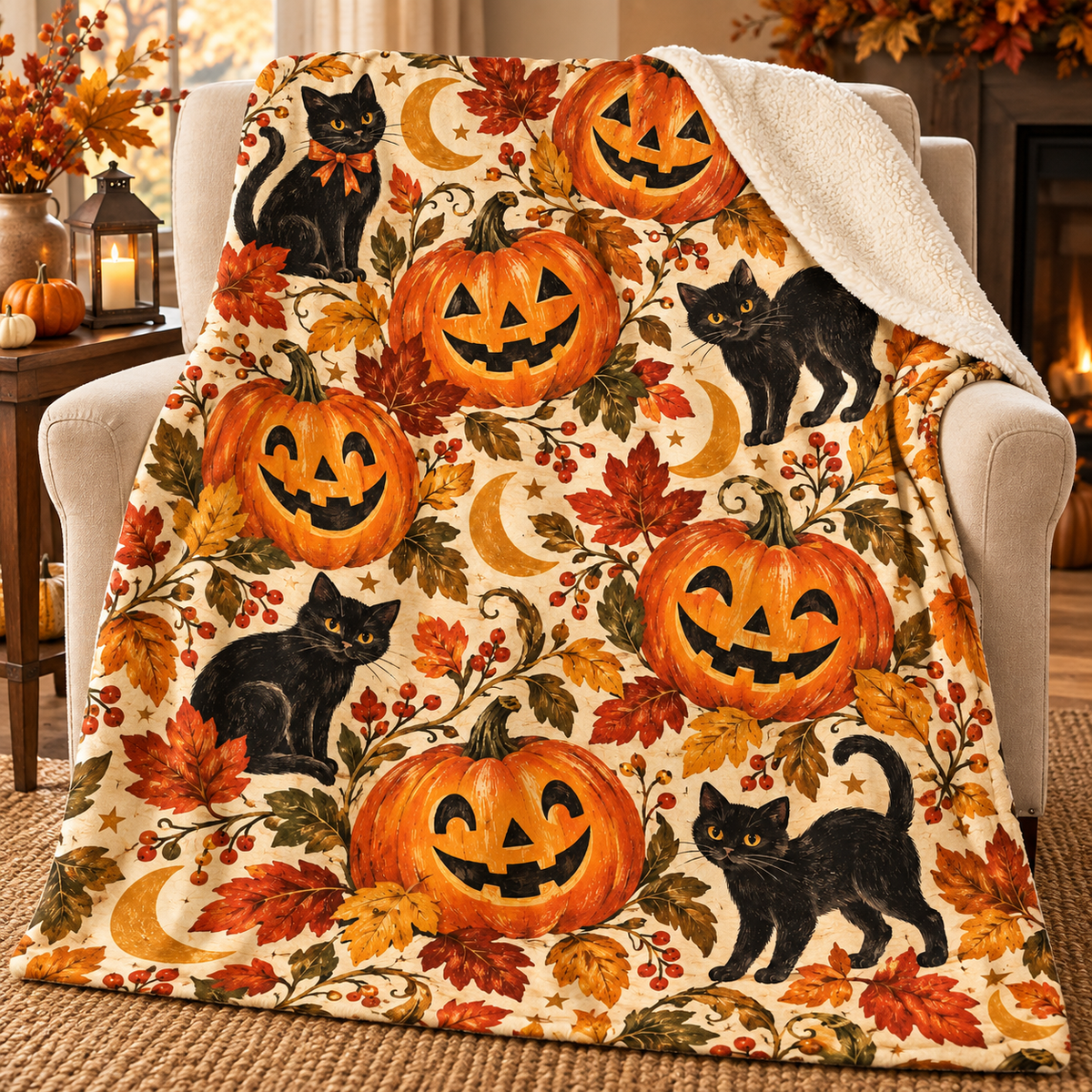 Vintage Pumpkin Patch Halloween Fleece Blanket