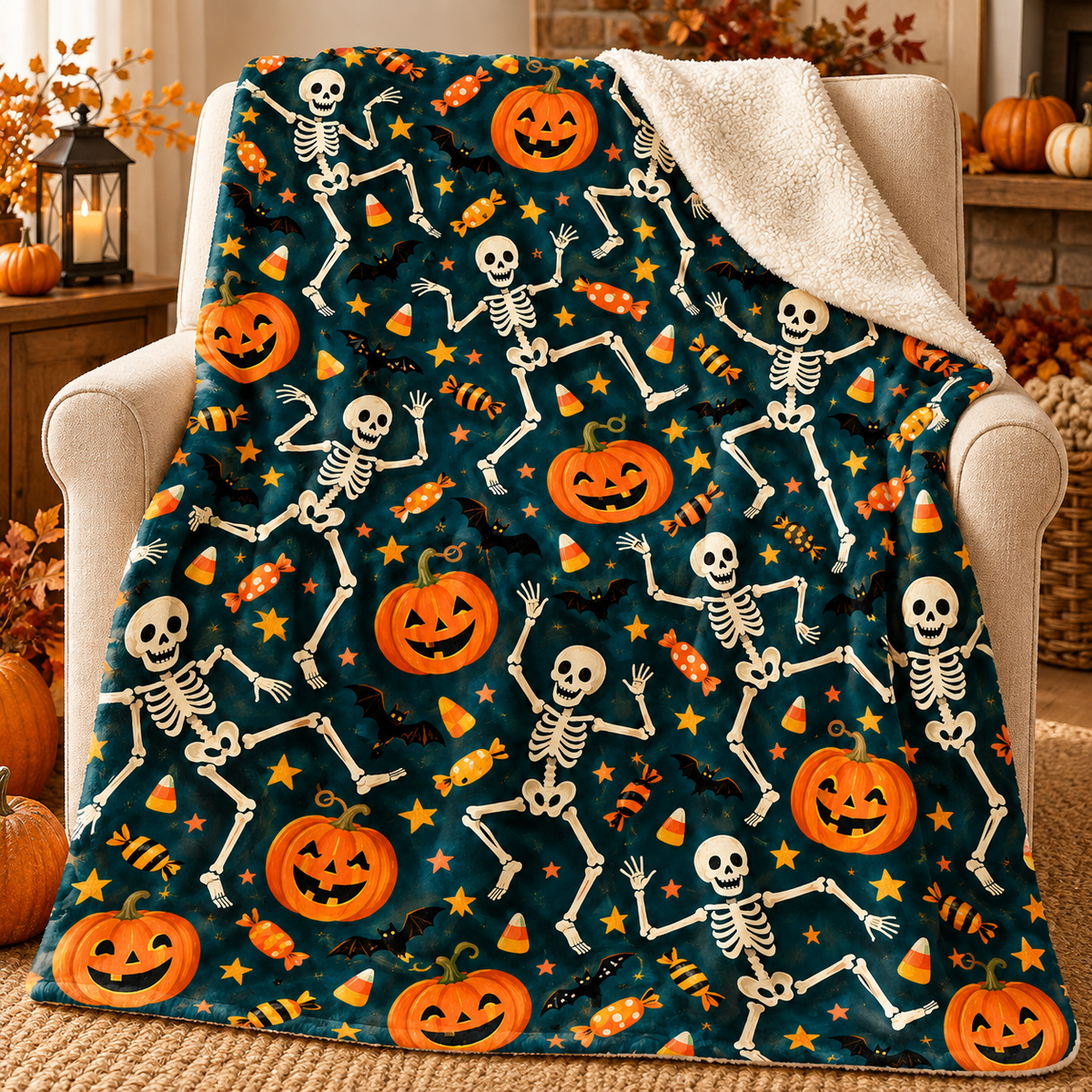 Skeleton Boogie Halloween Fleece Blanket