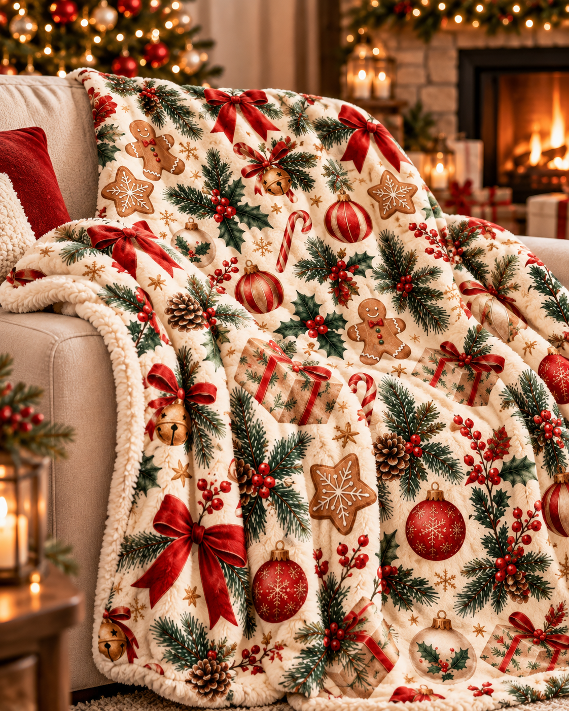 Vintage Christmas Cheer Fleece Blanket